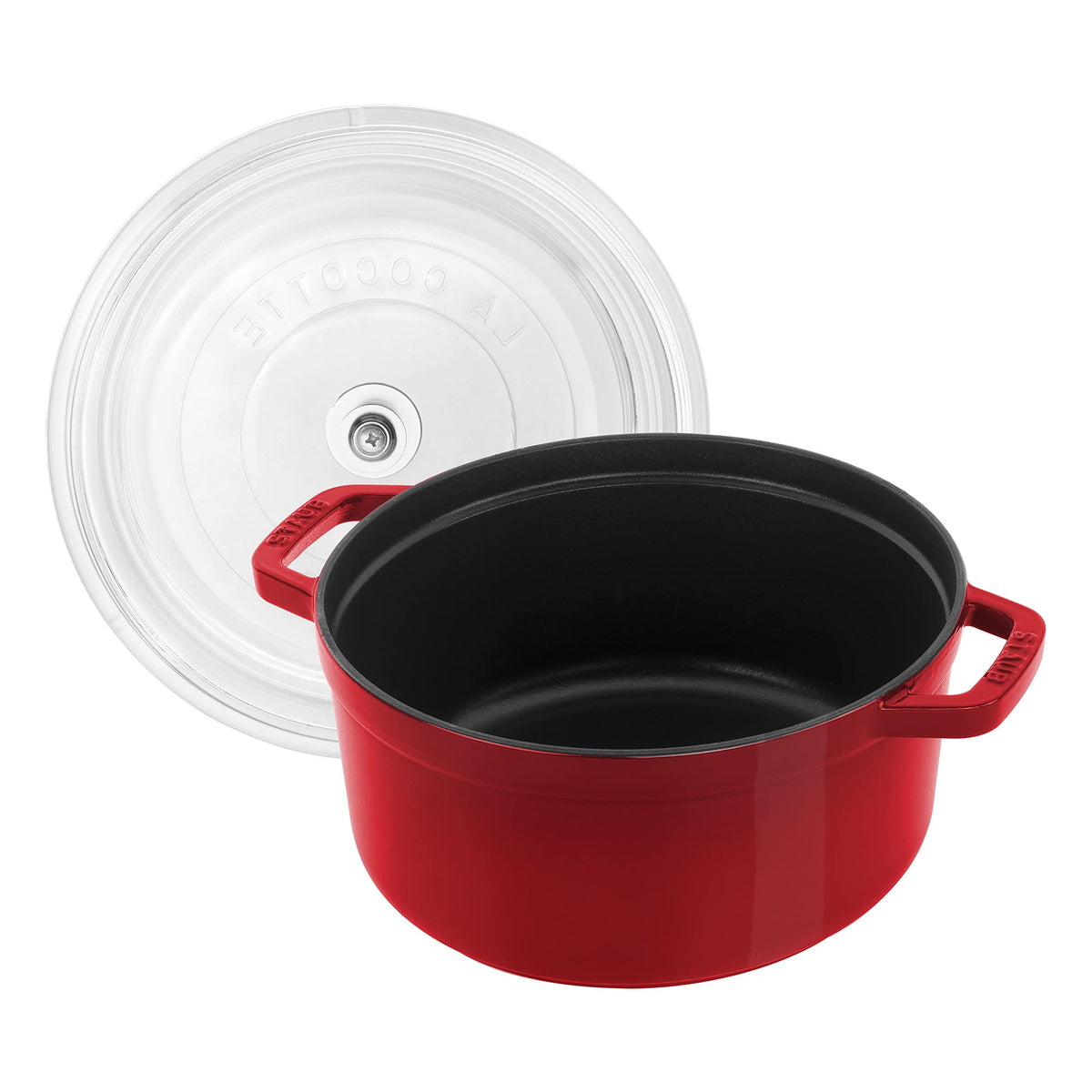 Cast Iron Dutch Oven 4-qt Round Cocotte with Glass Lid by STAUB – 4-qt, 4 quarts, Cast Iron, Cherry with Glass Lid, Model 11412406