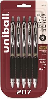 Uni-Ball UBC1960240 0.5 mm Retractable Fine Signo 207 Gel Pen - Black Ink - 5 Per Pack