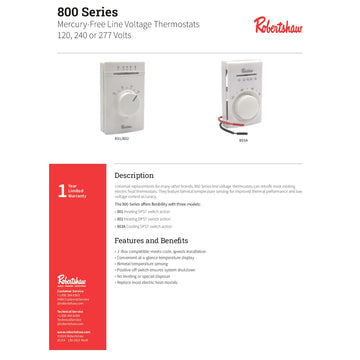Robertshaw 802 Heating Thermostat, 3" Wide, 120-277V - Default Title