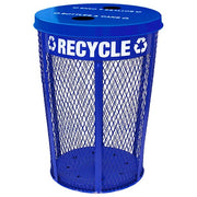Witt Industries EXP Steel Outdoor Trash Can, 48 gal. - Blue Recycling Bin Two Hole Flat Top Lid