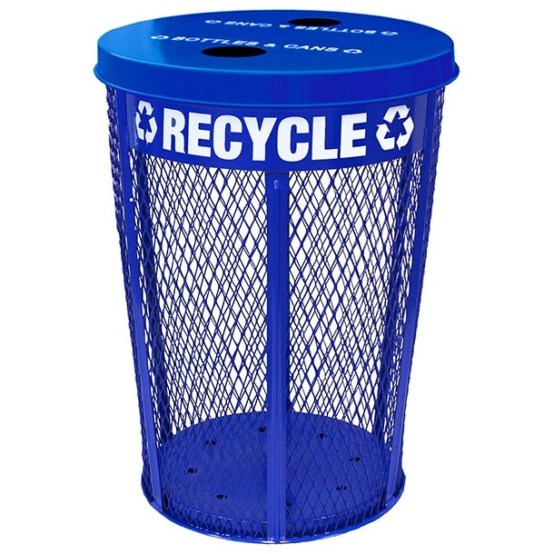 Witt Industries EXP Steel Outdoor Trash Can, 48 gal. - Blue Recycling Bin Two Hole Flat Top Lid
