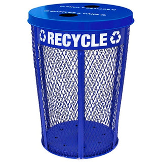 Witt Industries EXP Steel Outdoor Trash Can, 48 gal. - Blue Recycling Bin Two Hole Flat Top Lid