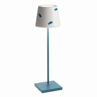 Zafferano America Poldina Pro Lido Aluminum Table Lamp, 15" High - Light Blue Fish