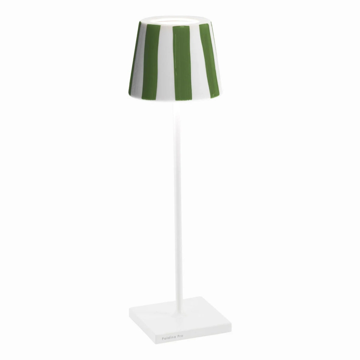 Zafferano America Poldina Pro Lido Aluminum Table Lamp, 15" High - White Green Stripe