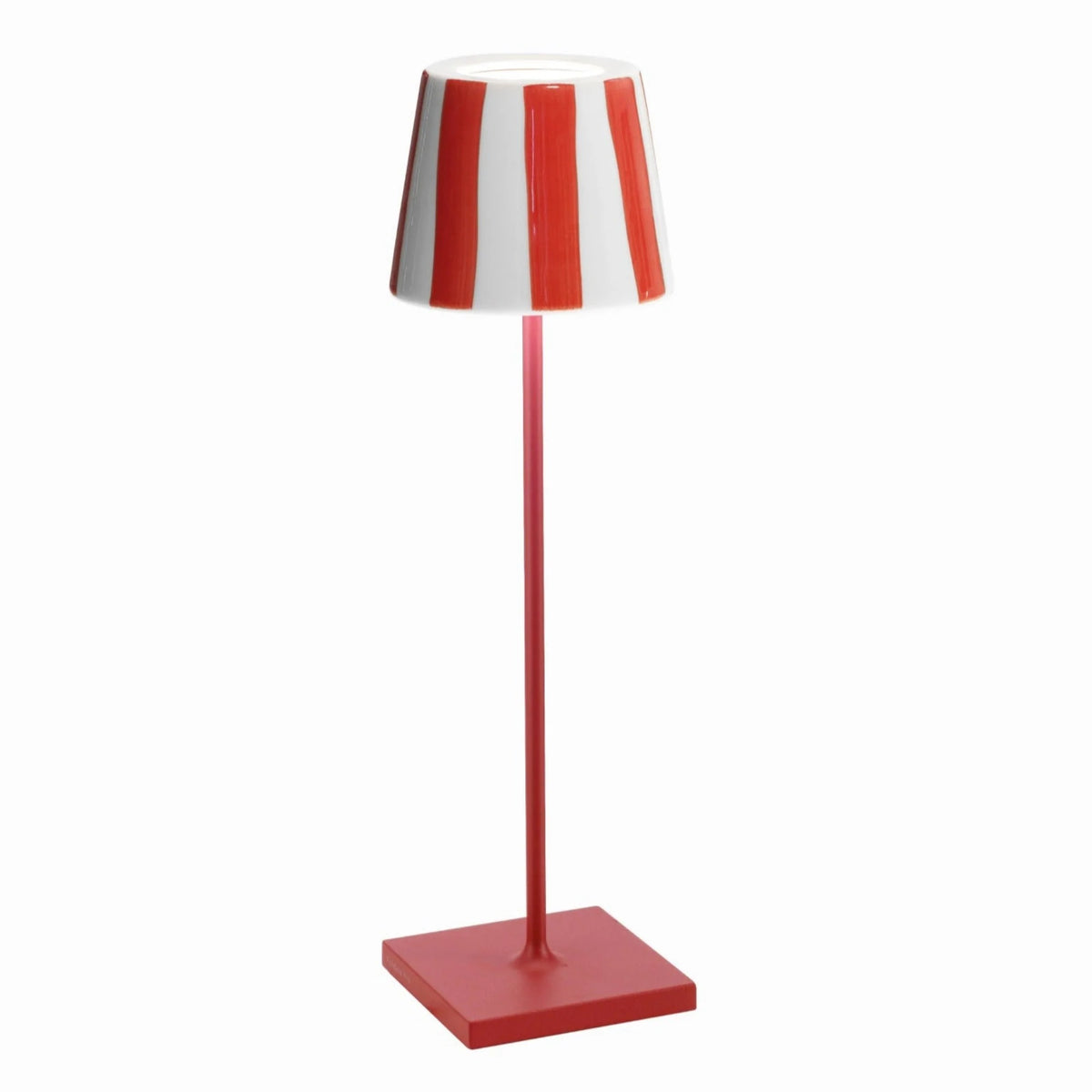Zafferano America Poldina Pro Lido Aluminum Table Lamp, 15" High - White Red Stripe