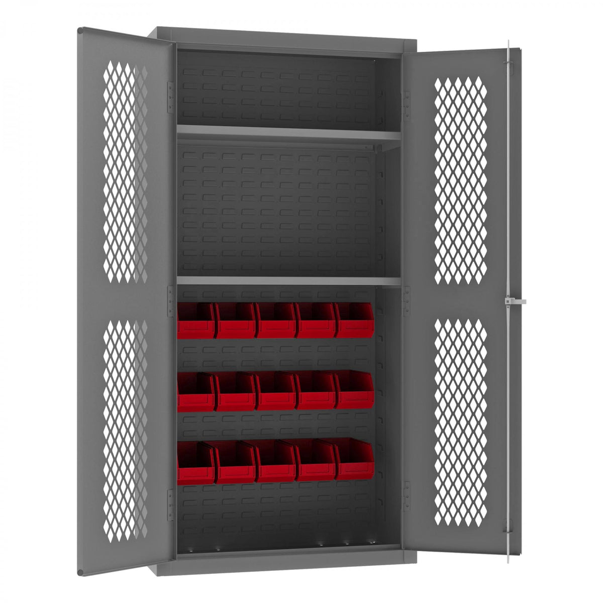 Durham Mfg Bin Storage Cabinet, 36" Wide - Gray Red