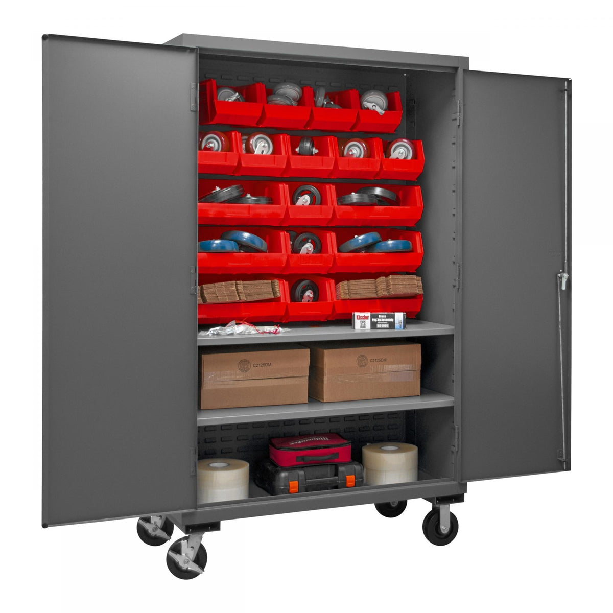 Durham Mfg 2502M-BLP-18-2S Bin Storage Cabinet, 1,000" - Gray Red