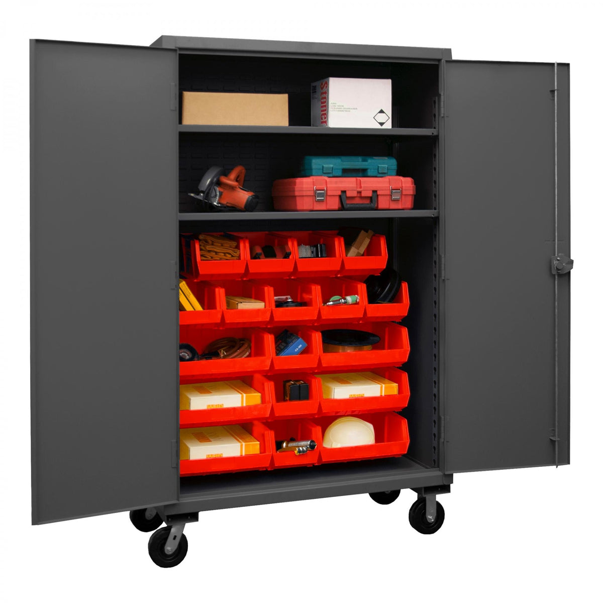 Durham Mfg HDCM48-18 Bin Storage Cabinet, 48" Wide - Gray Red
