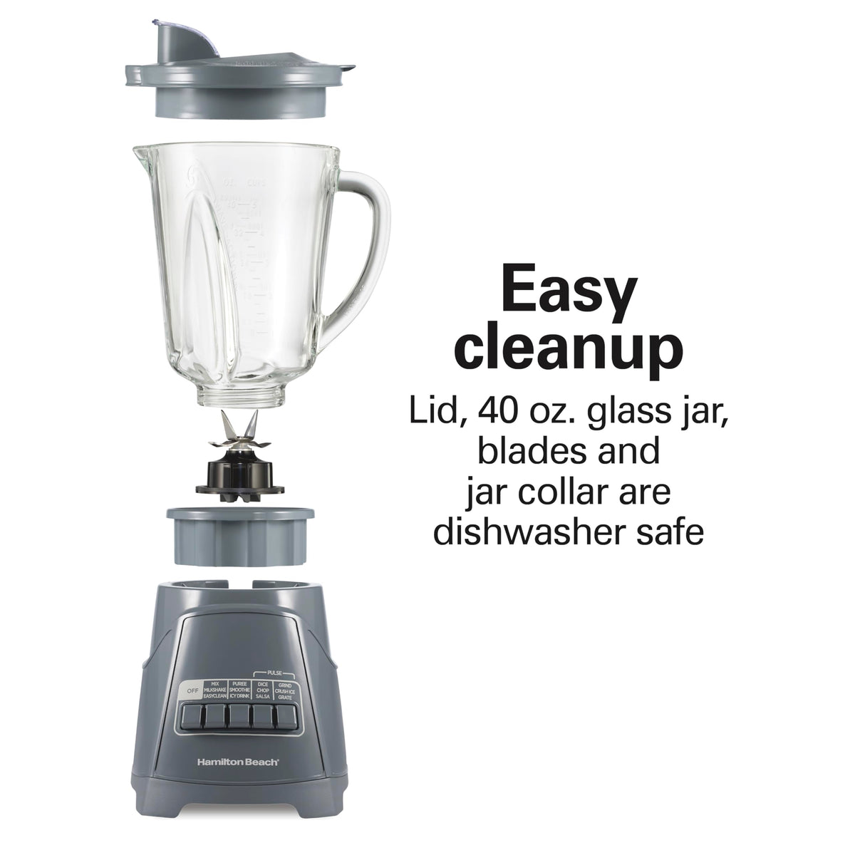 Hamilton Beach Gray / 40 Oz. Glass Jar (Pack of 1) / Countertop Blenders Countertop Blenders
