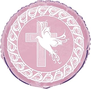 Unique Party Religious Dove Cross Foil Balloon - 18", Pink, 1 Pc