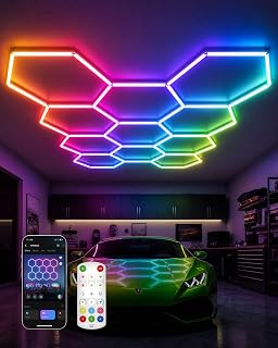 Hexagon Lights, 11-Hex RGB, App Control, Dynamic Lighting Effects | 11-Hexagonal Garage Lights with DIY Lighting Effects, Timer and Music Mode for Gyms and Gaming Setups with RGB Colors