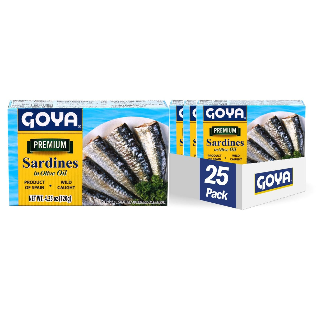 Foods Premium Sardines in Olive Oil by Goya – 4.25 Ounce (Pack of 25), Pack of 25