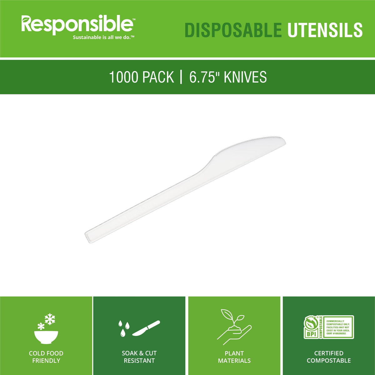Responsible Products 6.75" Knives White (1000 Count) / White / 1000 Knives