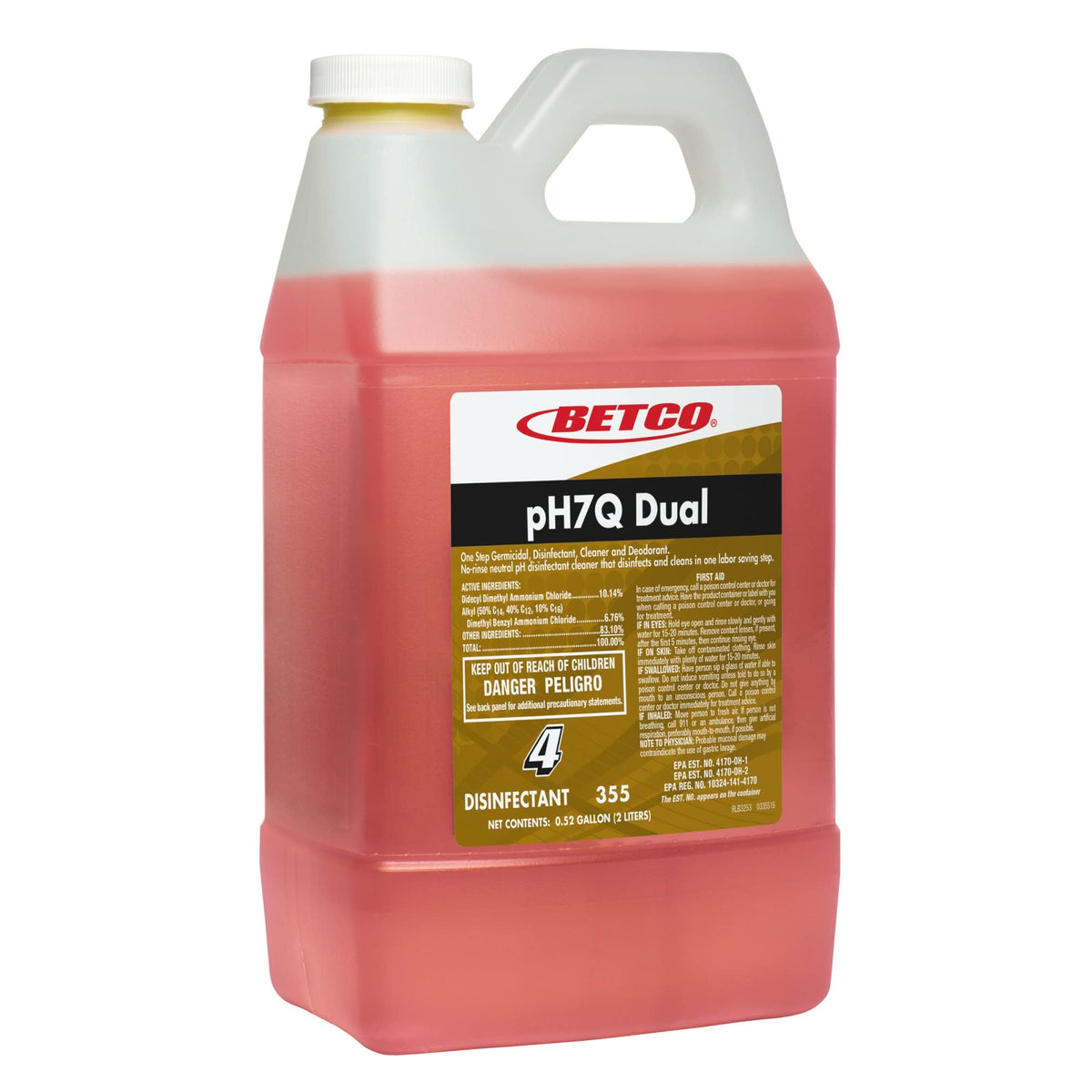 ® PH7Q Dual Neutral Disinfectant Cleaner by Betco – 1 Count (Pack of 4), 67.6 fluid_ounces, Light Amber, Pack of 4