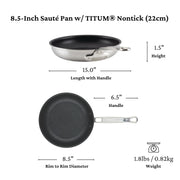 Thomas Keller Insignia by - TITUM Nonstick 8.5" Sauté Pan by Hestan – Frying Pan (8.5-inch), 8.5 cubic_inches, Stainless Steel, Silver, Model 31027