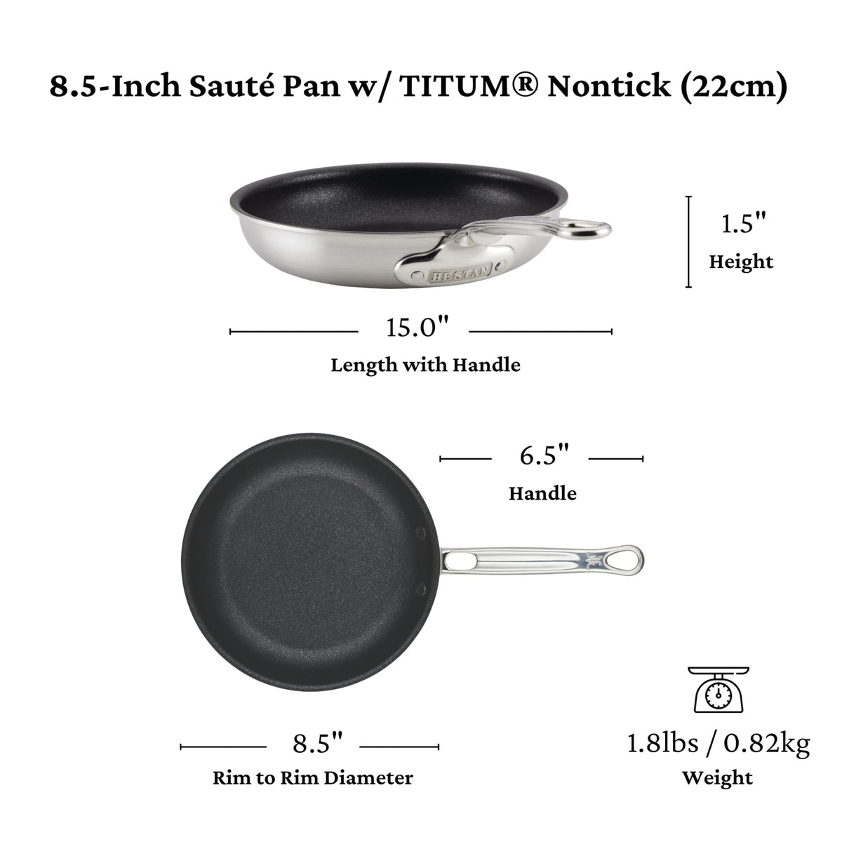 Thomas Keller Insignia by - TITUM Nonstick 8.5" Sauté Pan by Hestan – Frying Pan (8.5-inch), 8.5 cubic_inches, Stainless Steel, Silver, Model 31027