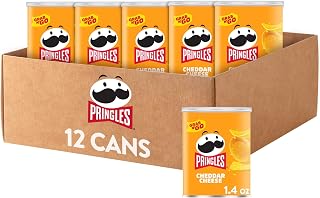 Pringles Crisps, Lunch Snacks, Office and Kids Snacks, Grab N' Go, Cheddar Cheese (12 Cans)