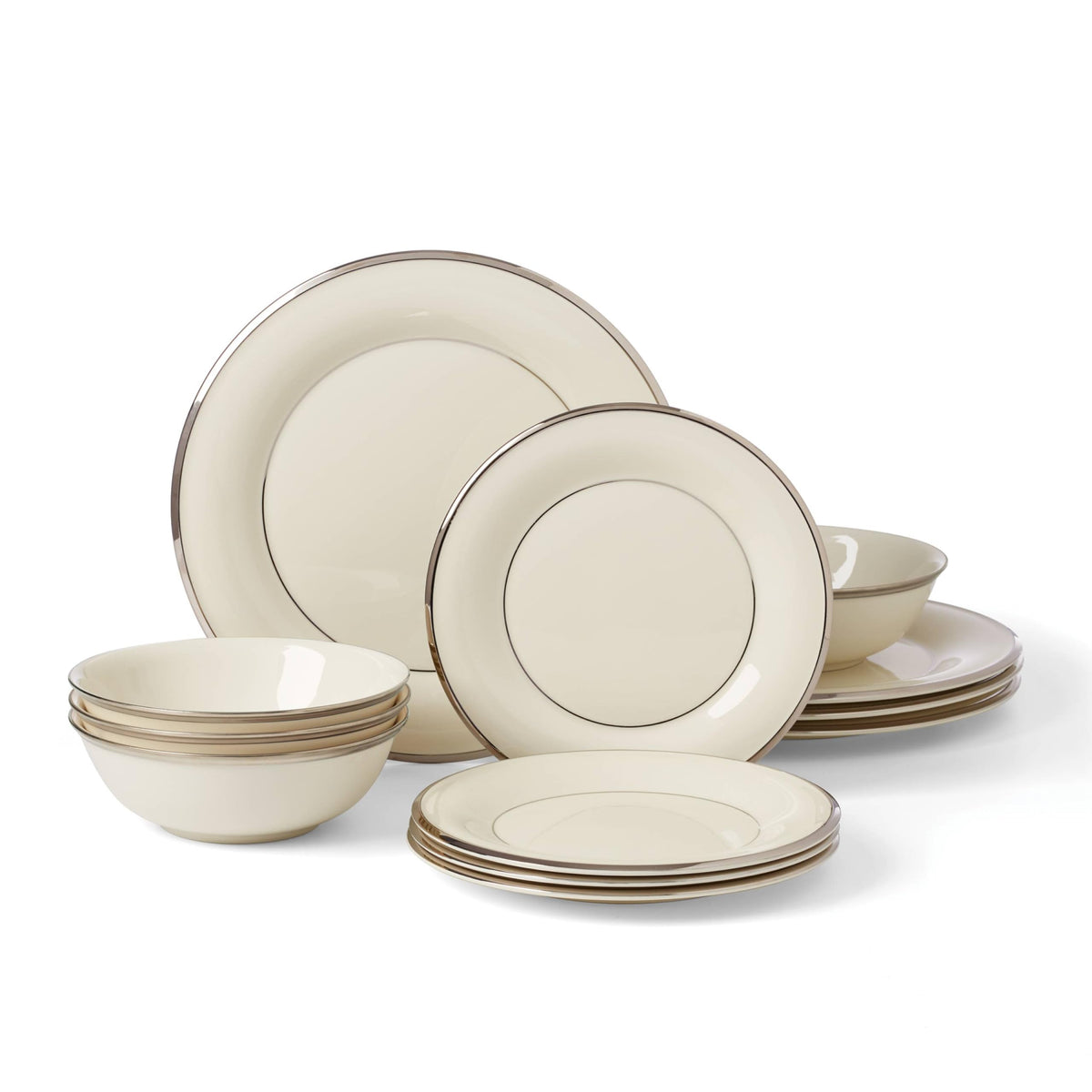 Solitaire 12-Piece Dinnerware Set by Lenox – 12 Count, Porcelain, White, Pack of 12, Model 896065