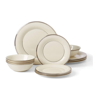 Solitaire 12-Piece Dinnerware Set by Lenox – 12 Count, Porcelain, White, Pack of 12, Model 896065