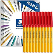 STAEDTLER 430F Stick Ballpoint Fine Pens Pack of 20 Red | 0.3mm Fine Point in Envelope Packaging, Smooth, for Writing, Drawing, Studying