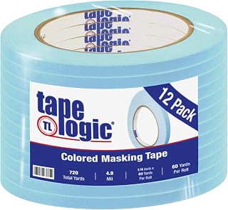 Tape Logic (12 Pack) General Purpose Colored Masking Tape, 1/4 Inch x 60 Yards, Light Blue, for Home, Office, Arts, Crafts, DIY, Labeling and Coding
