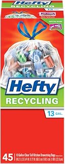 Hefty Recycling Trash Bags (Clear, Tall Kitchen Drawstring, 13 Gallon, 45 Count)