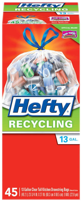 Recycling Trash Bags (Clear by Hefty – 45 Count (Pack of 1), 13.0 gallons, Clear, Model 00E85759