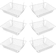 Econoco Multi-Fit Sloping Wire Baskets, Set of 6, White | White semi-gloss wire baskets fit slatwall, pegboard, or gridwall, sloped front for easy merchandise visibility & access