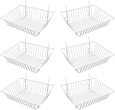 Econoco Multi-Fit Sloping Wire Baskets, Set of 6, White | White semi-gloss wire baskets fit slatwall, pegboard, or gridwall, sloped front for easy merchandise visibility & access