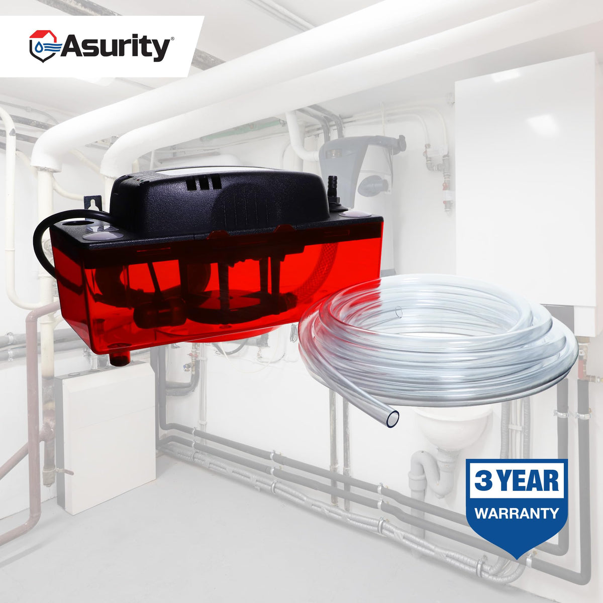 Asurity by ULTRACP-22T 120V Compact HVAC Condensate Pump with 20' of 3/8" Discharge Tubing and 22' Max Lift Height by Diversitech – 12-1/4X7-3/4X9 IN, Plastic, Model GID-SX-0463110