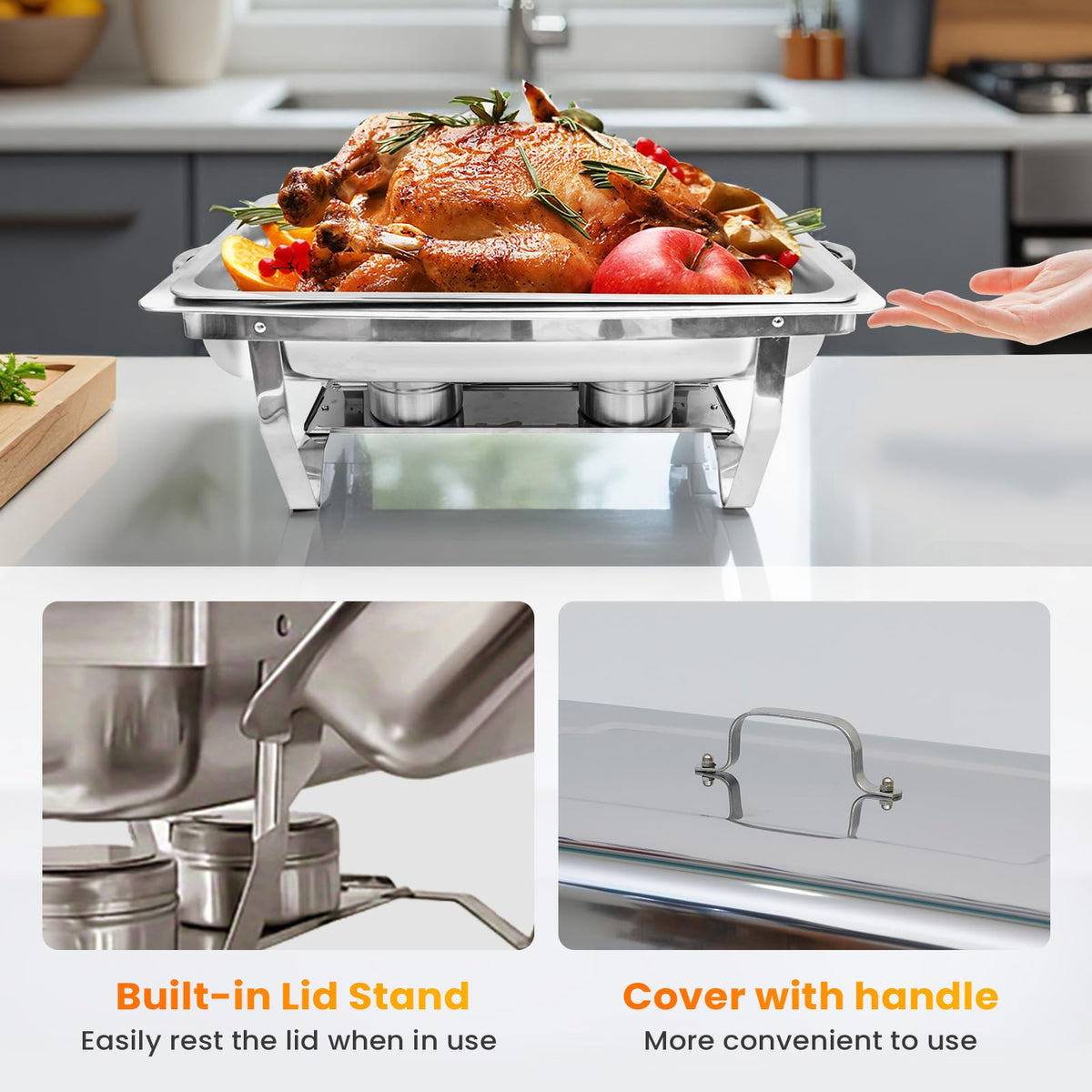Powerfuel Chafing Dishes, 11 Quart Rectangular Stainless Steel, 4 Pack Silver