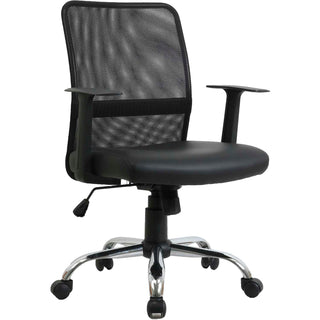 Mesh Back Leather Task Chair with Mid Back & Fixed Arms by Global Industrial – Faux Leather, Black, Model 80156M