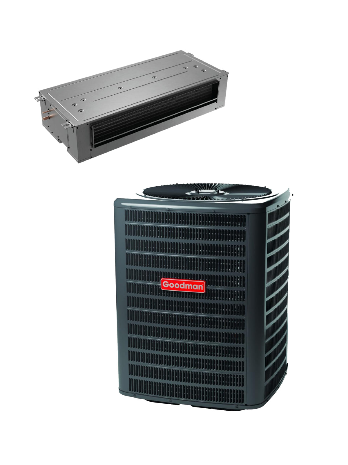 1.5 Ton 14.3 SEER2 R-32 Central Air Conditioning System with Ceiling-Mount Air Handler & 8 kW Electric Heat (GLXS5BA by Goodman – 1.5 tons, Gray, Pack of 2