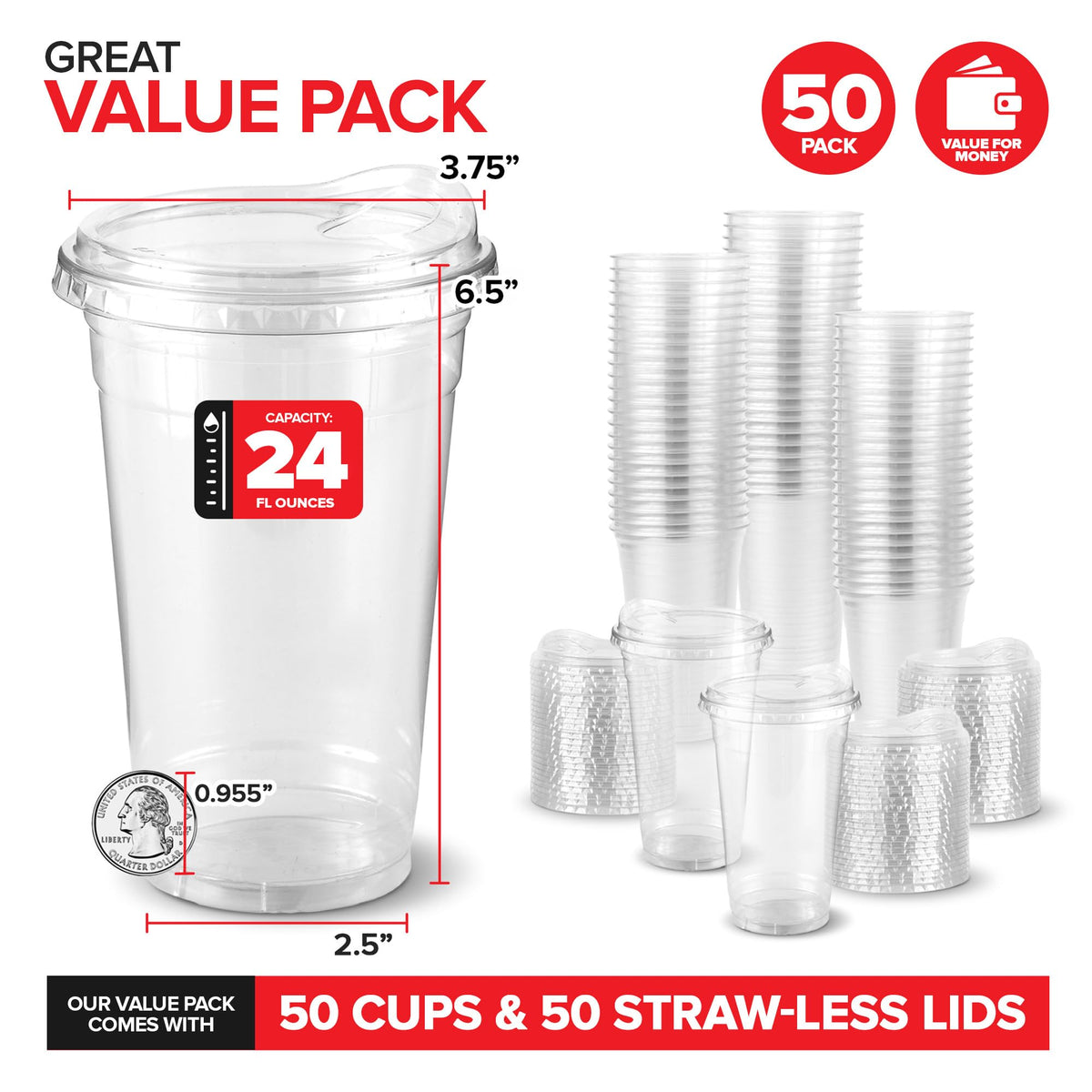 Stock Your Home 24 oz / Stock Your Home 24-oz Clear Disposable Plastic Cups with Lids (Set of 50) / Fine Cups