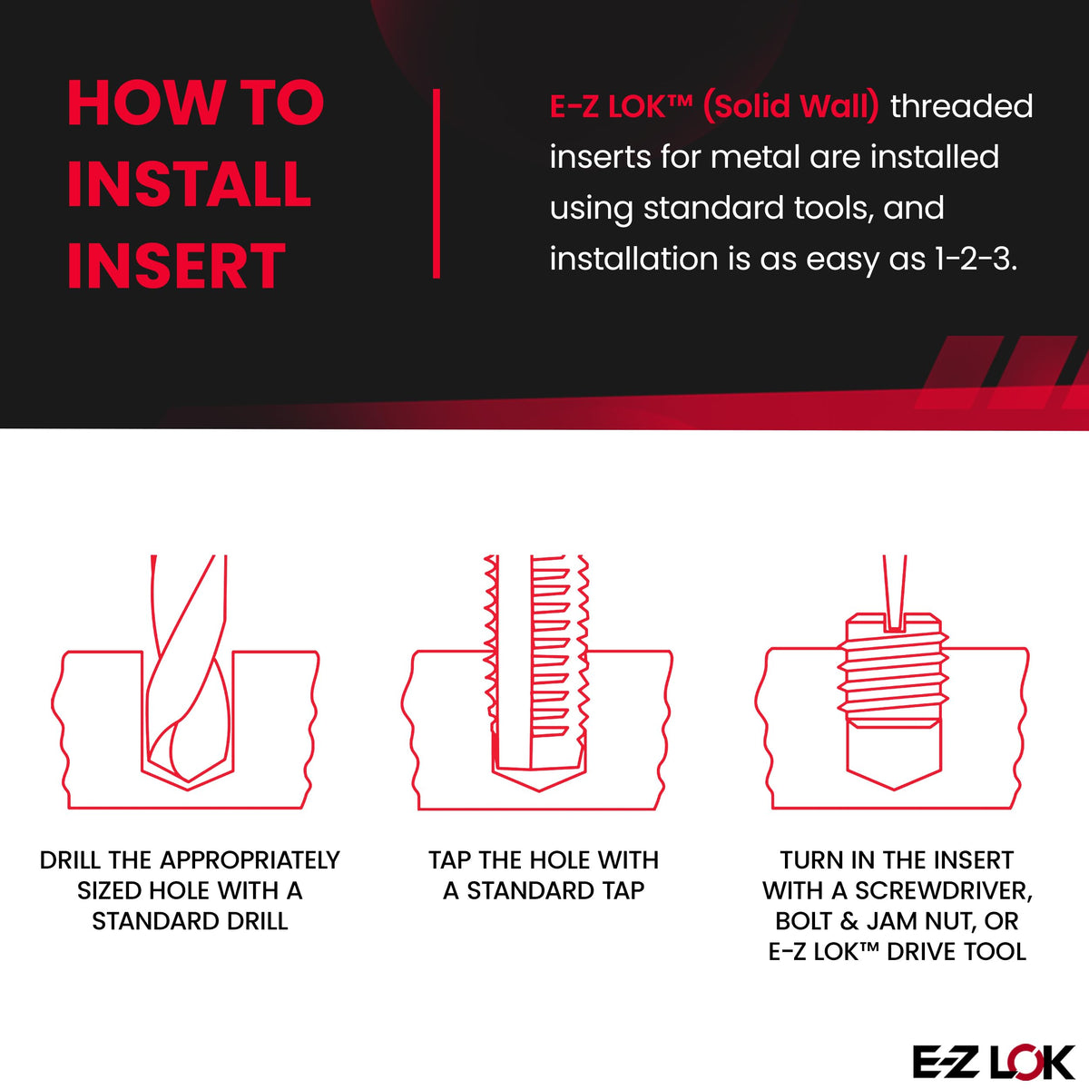 E-Z LOK M12-1.75 Internal Threads, 3/4-10 External Threads, 16.66 mm Length / 21/32" / Red Thread Locking Inserts