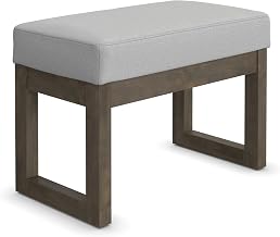 SIMPLIHOME Milltown 27" Wide Linen Look Rectangle Ottoman in Grey