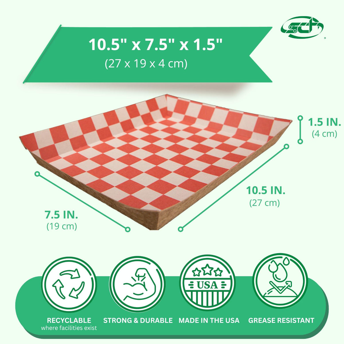 SCT Paper Food Baskets – 10.5 x 7.5 x 1.5, Brown/Red/White, Paper, 250/Carton