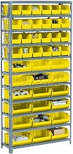 Global Industrial Open Bin Shelving w/8 Shelves & 14 Yellow Bins, 36x12x73