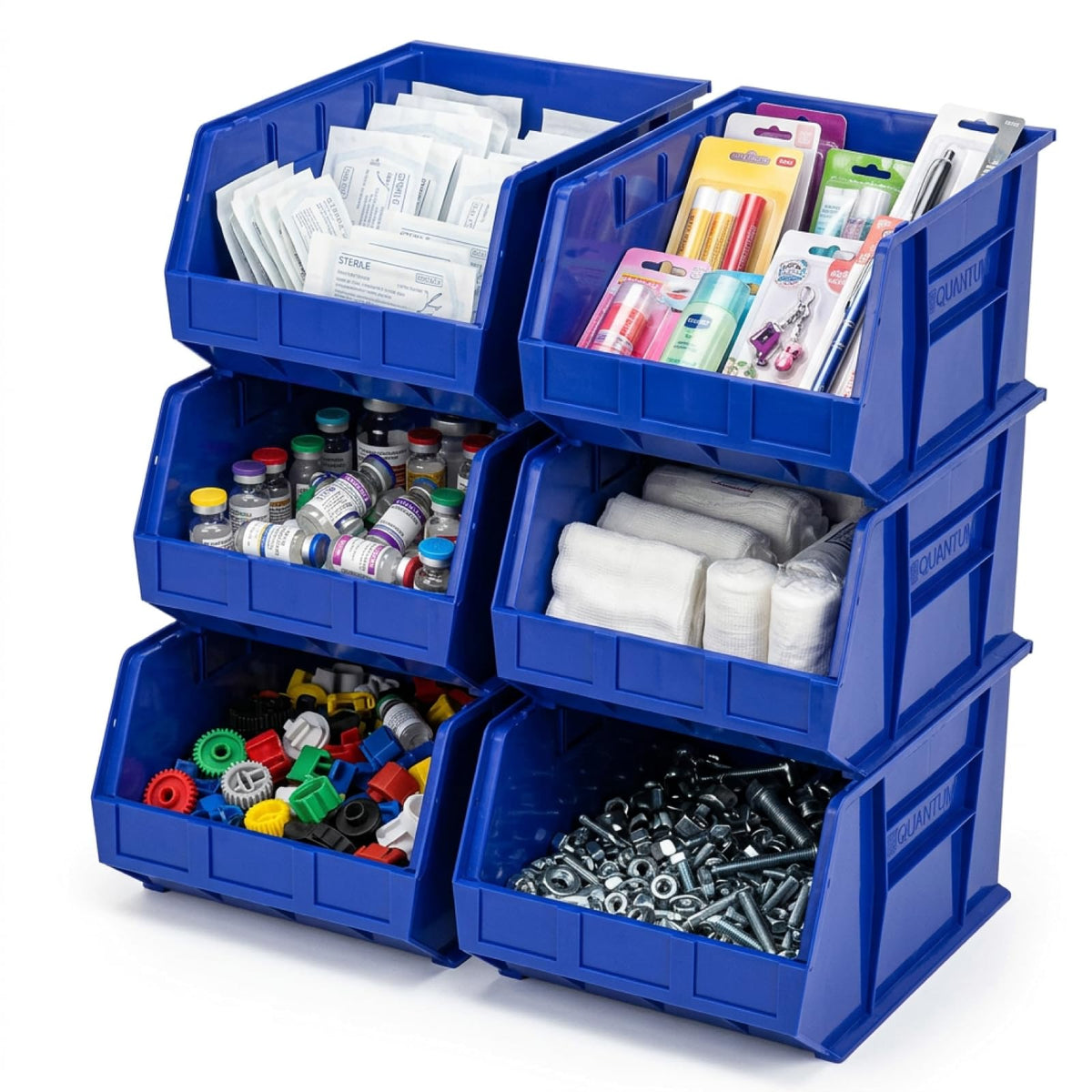 Quantum Storage Heavy-Duty Stackable Plastic Storage Bins for Workshop by QUANTUM STORAGE SYSTEMS – 18L x 17W x 11H, 3267.0 cubic_inches, Plastic, Blue, Model QUS270BL
