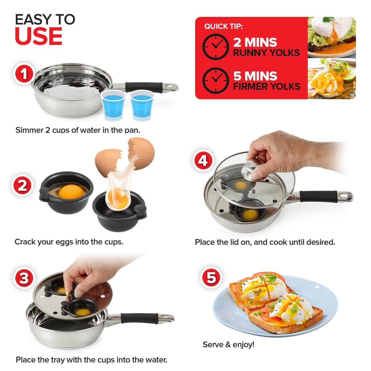 Modern Innovations 2 Egg Cups Pan / Silver / 2.0 cups Egg Poachers