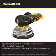 Sander, 20V MAX XR 5 in Random Orbital Sander, Cordless () by DEWALT – Black, Yellow, Model DCW211B