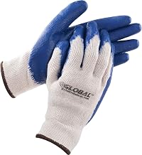 Latex Coated String Knit Work Gloves by Global Industrial – Large, Polyvinyl Chloride, Natural/Blue, Model 708355L