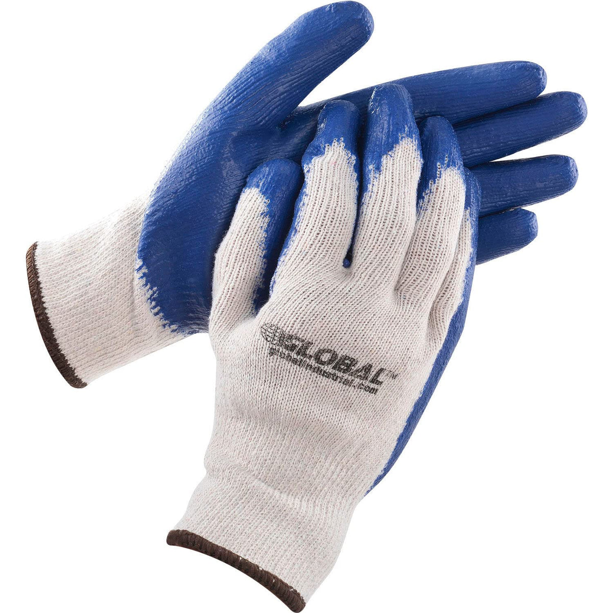 Latex Coated String Knit Work Gloves by Global Industrial – Large, Polyvinyl Chloride, Natural/Blue, Model 708355L