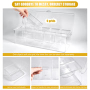 Arstpeoe Condiment Tray with Stainless Steel Utensils, 8 Compartments, Clear