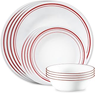 Corelle Logan 12 Piece Dinnerware Set, Service for 4, Triple Layer Chip & Crack Resistant Glass Plate and Bowl Sets
