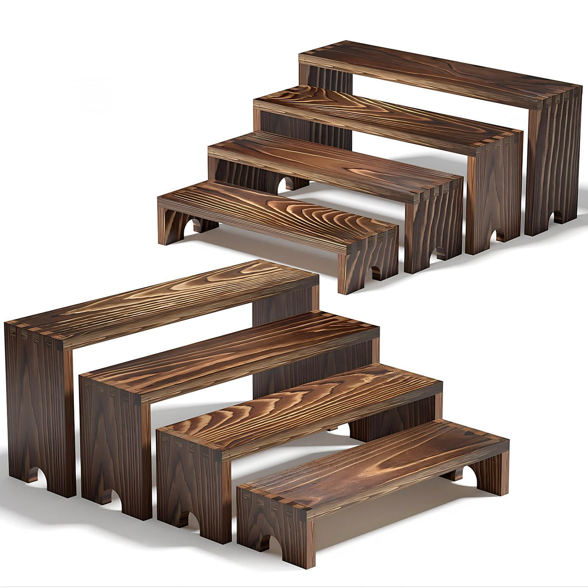Vecxoty Wooden Tiered Risers, 2 Pack, Dark Brown