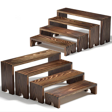 Vecxoty Wooden Tiered Risers, 2 Pack, Dark Brown
