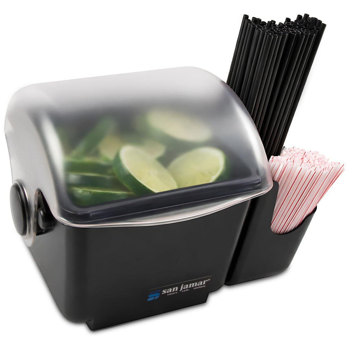 Mini Dome Garnish Center with Chillable Tray and Right Hand Caddy (1-Quart by San Jamar – 1.0 quarts, Plastic, Black, Model BD2002CAR