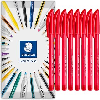 STAEDTLER 4320 Stick Ballpoint Pens Medium 8 Pack Red | 1.0mm, Triangular for Relaxed Easy Writing, Smooth