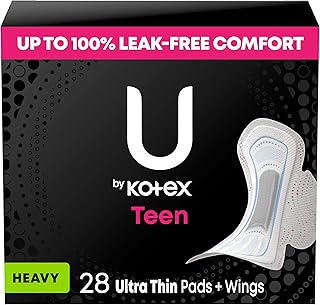 U by Kotex Balance Teen Ultra Thin Pads with Wings, Heavy Absorbency, 28 Count (Packaging May Vary)